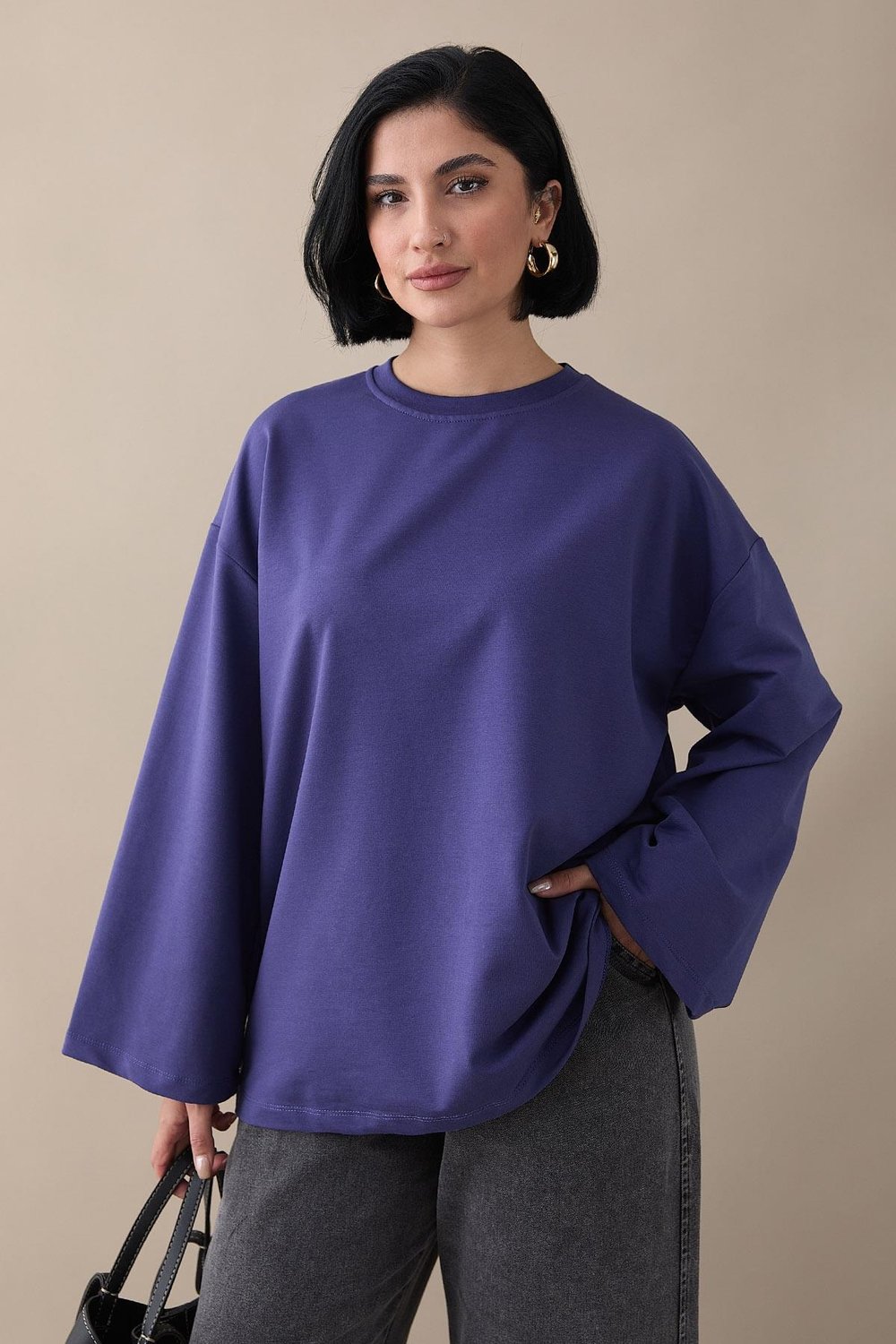Oversize Geniş Kol Mor Sweat