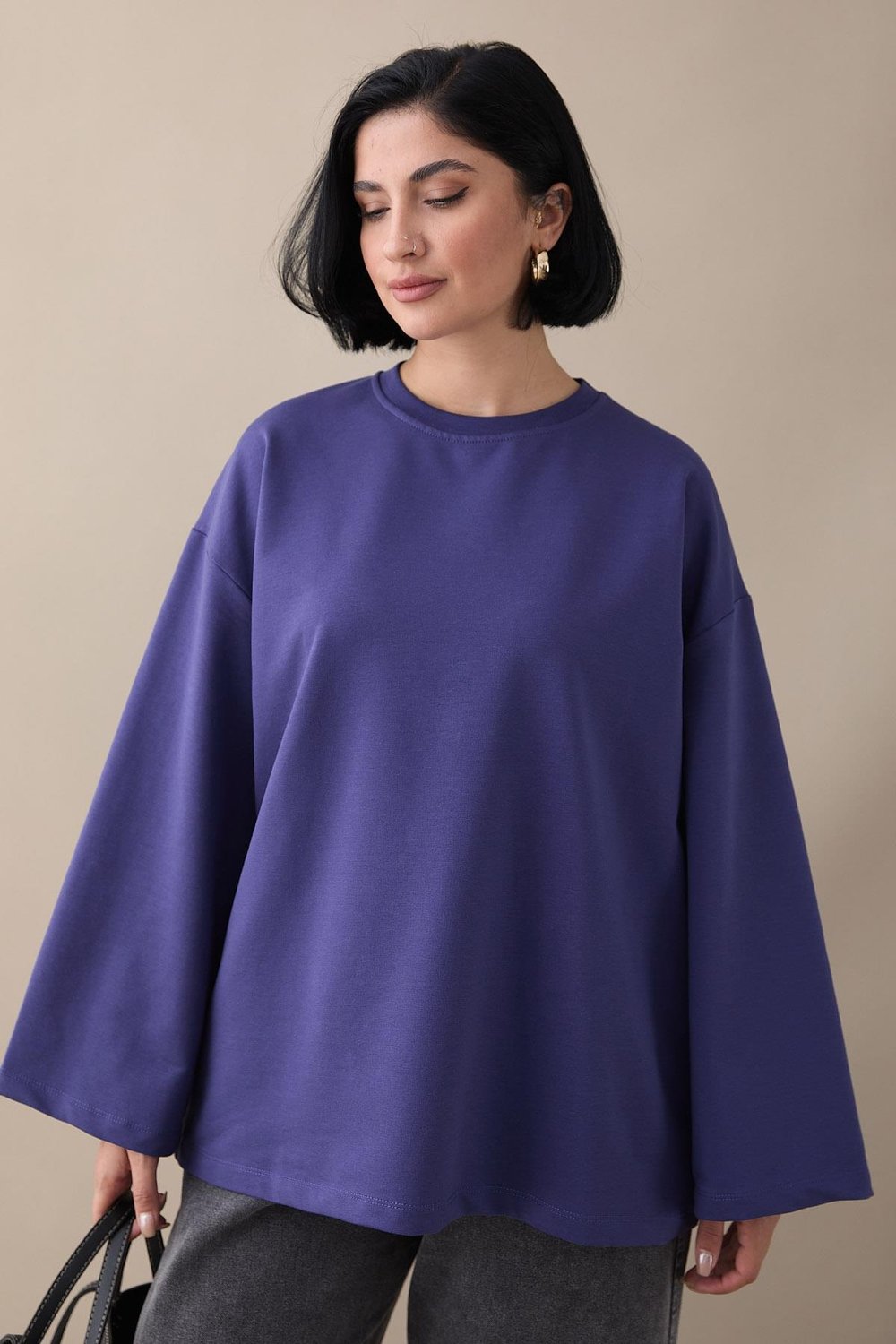 Oversize Geniş Kol Mor Sweat