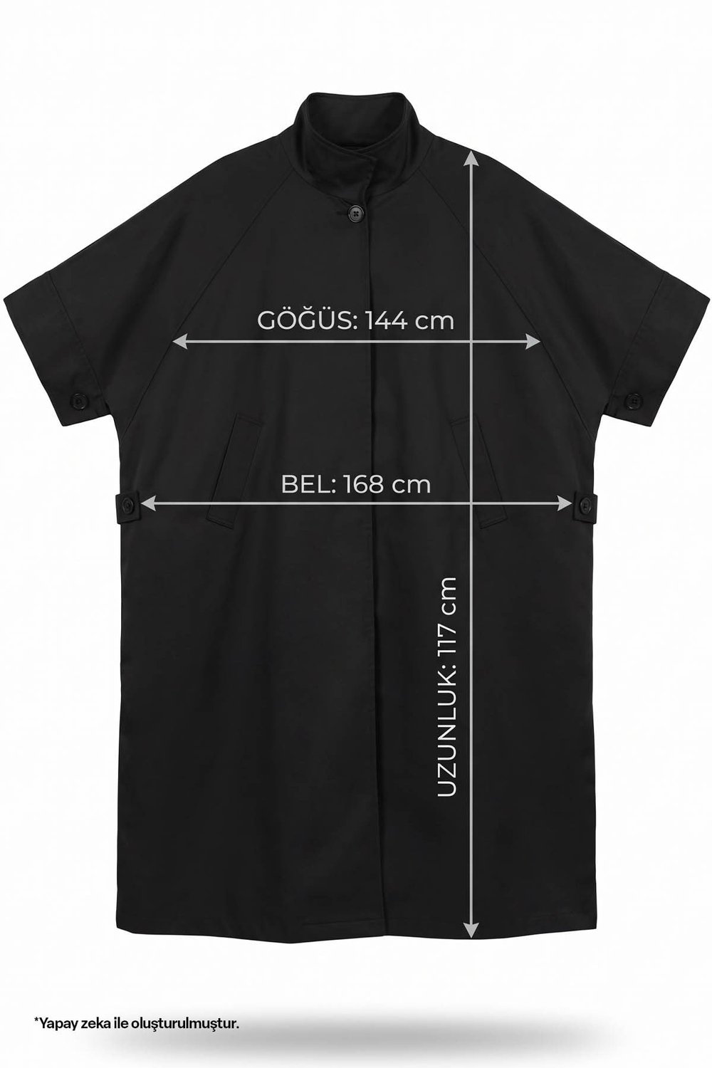 Panço Model Yarım Kol Astarlı Siyah Trençkot