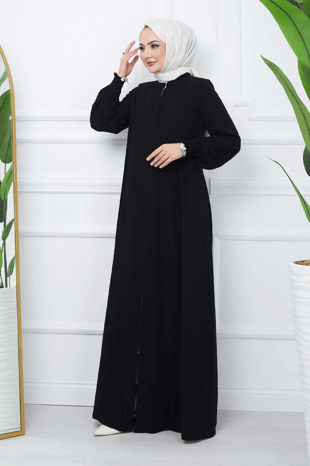 Parçalı Mevlana Kumaş Siyah Ferace