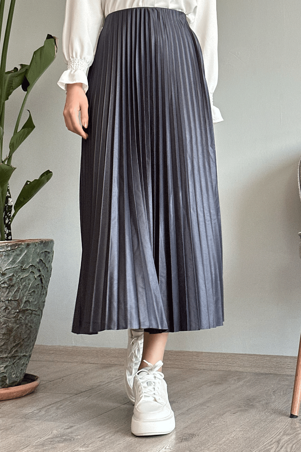 Pleated Charcoal Gray Skirt