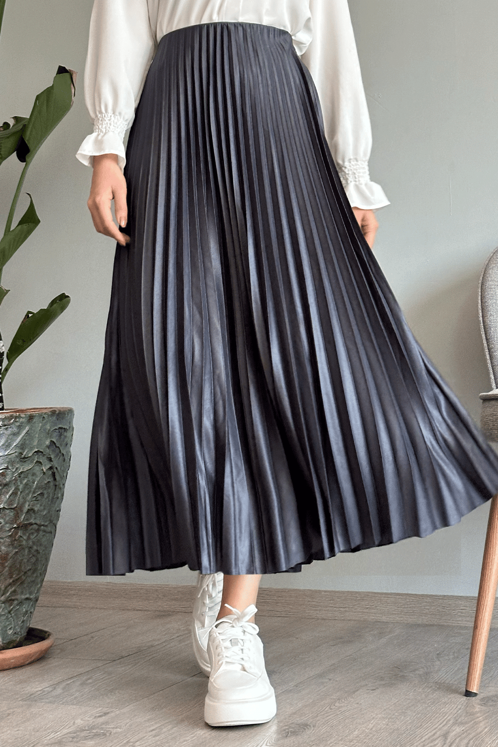 Pleated Charcoal Gray Skirt