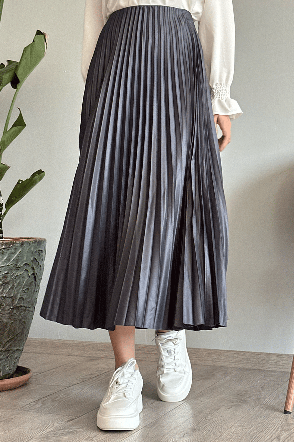 Pleated Charcoal Gray Skirt