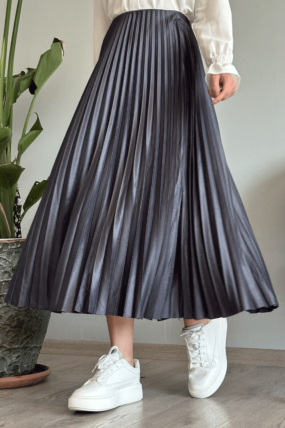 Pleated Charcoal Gray Skirt