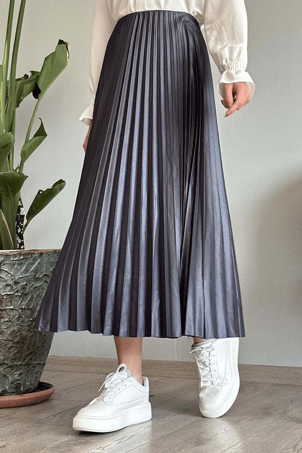 Pleated Charcoal Gray Skirt