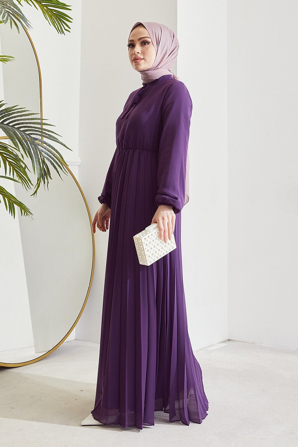 Pleated Limelda Purple Chiffon Dress
