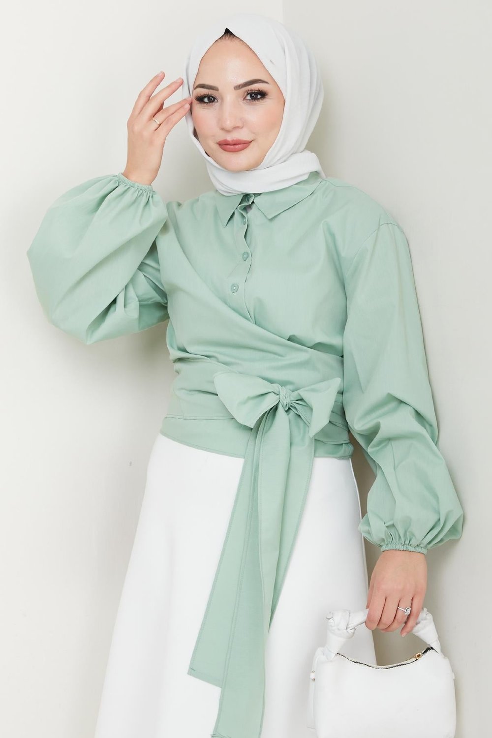 Poplin Bağlamalı Gömlek Mint Yeşili