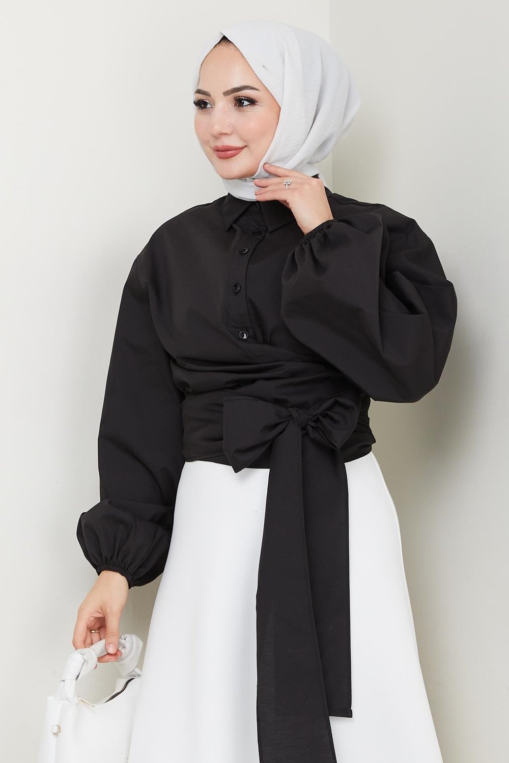 Poplin Bağlamalı Gömlek Siyah