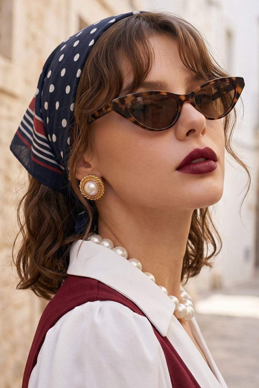 Puantiye Desenli Siyah-Kırmızı Bandana Fular 50x50