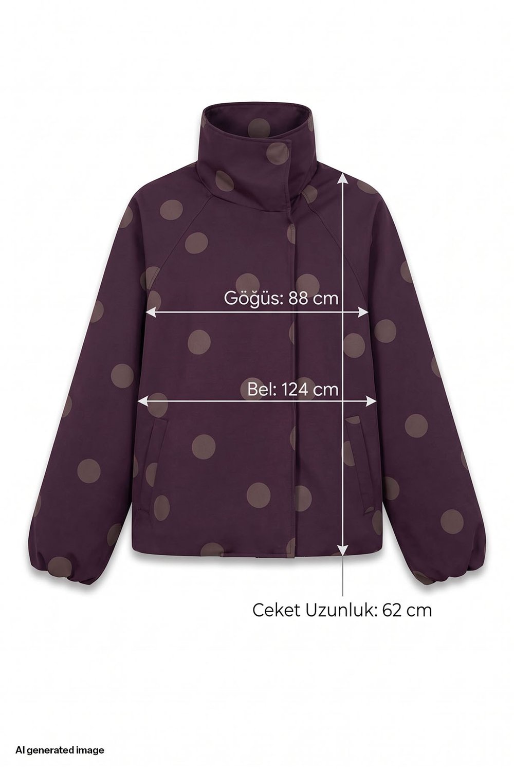 Puantiyeli Mürdüm Bomber Ceket