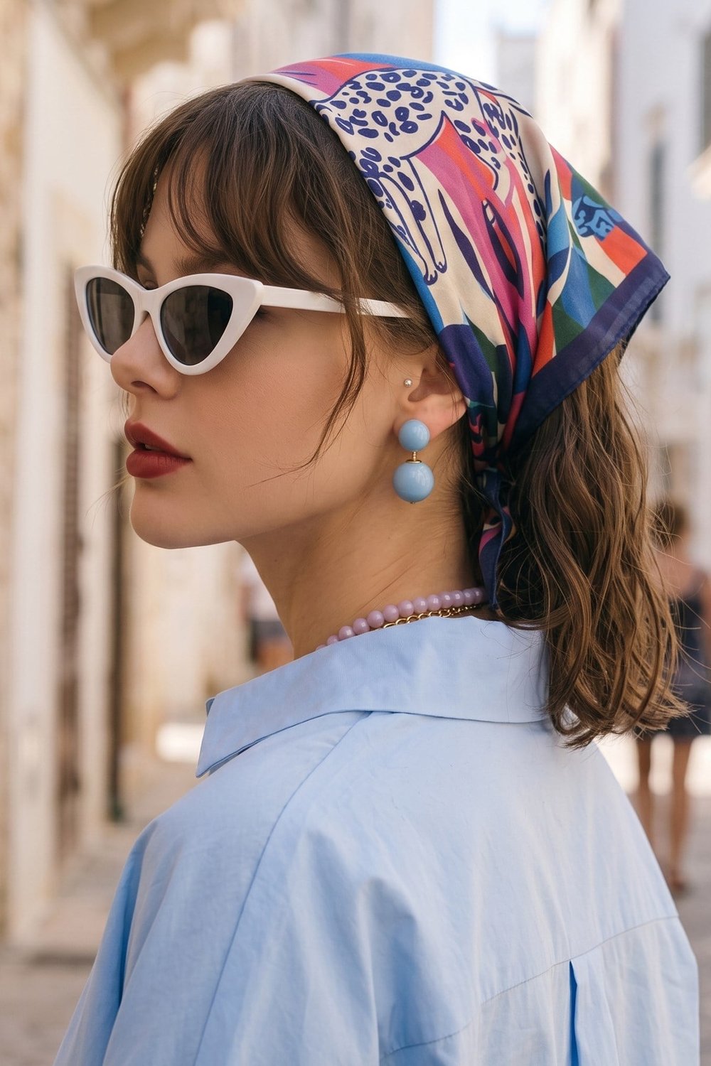 Safari Desenli Saks Mavisi Bandana Fular 50x50