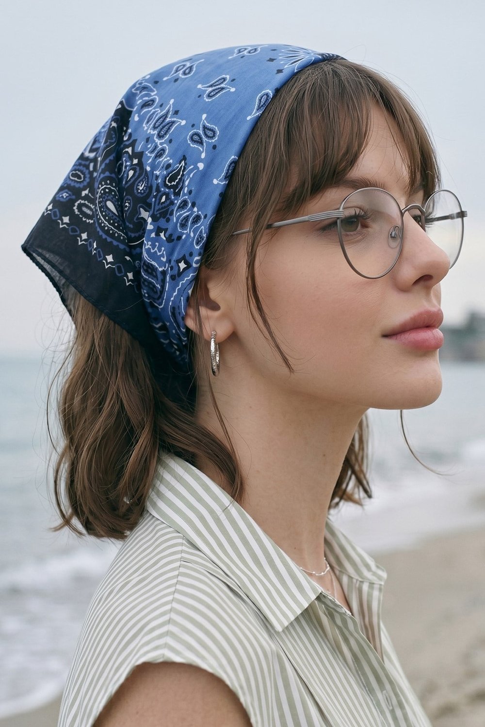 Şal Desenli Siyah-Mavi Bandana Fular 50x50