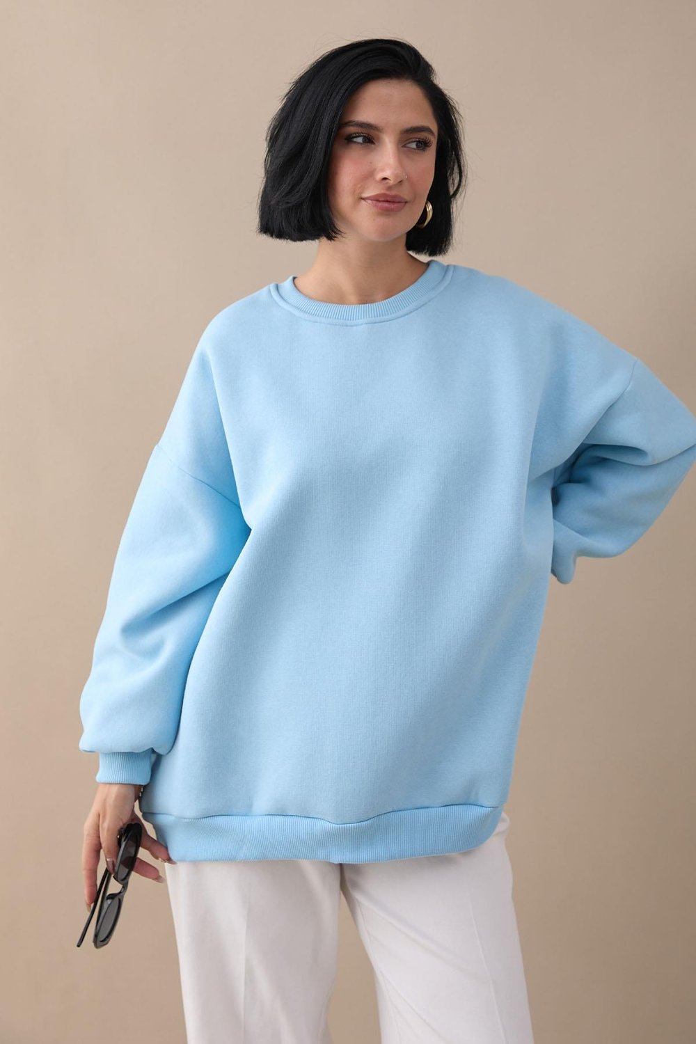Şardonlu Basic Açık Mavi Sweat