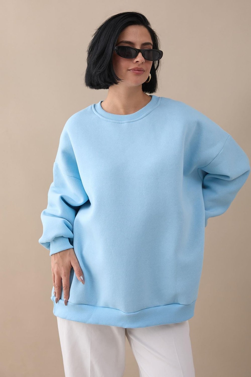 Şardonlu Basic Açık Mavi Sweat