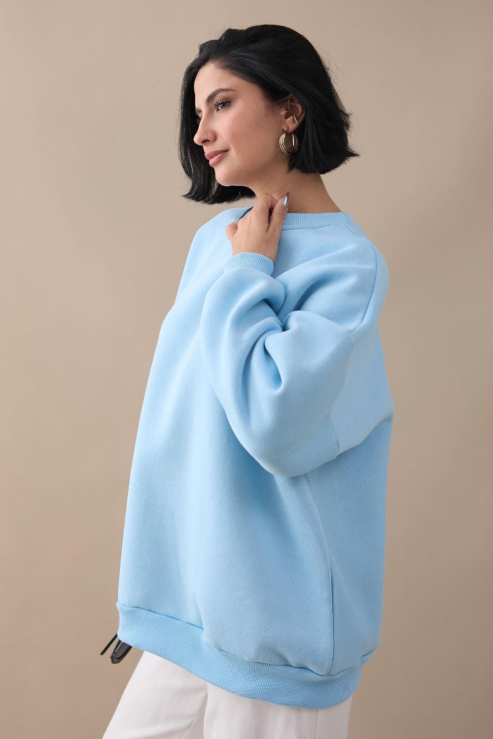 Şardonlu Basic Açık Mavi Sweat
