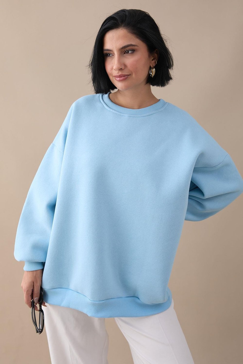 Şardonlu Basic Açık Mavi Sweat