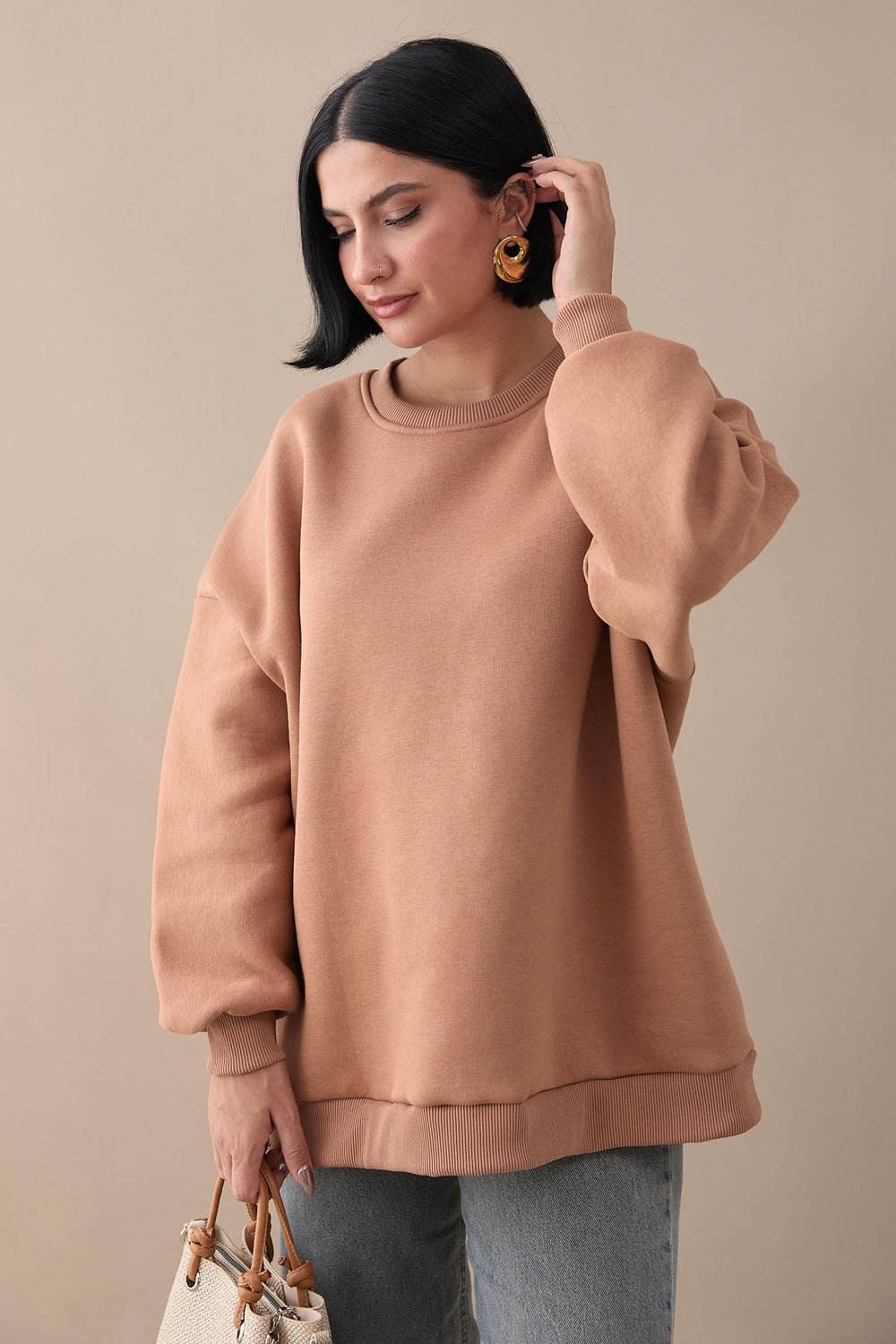 Şardonlu Basic Camel Sweat