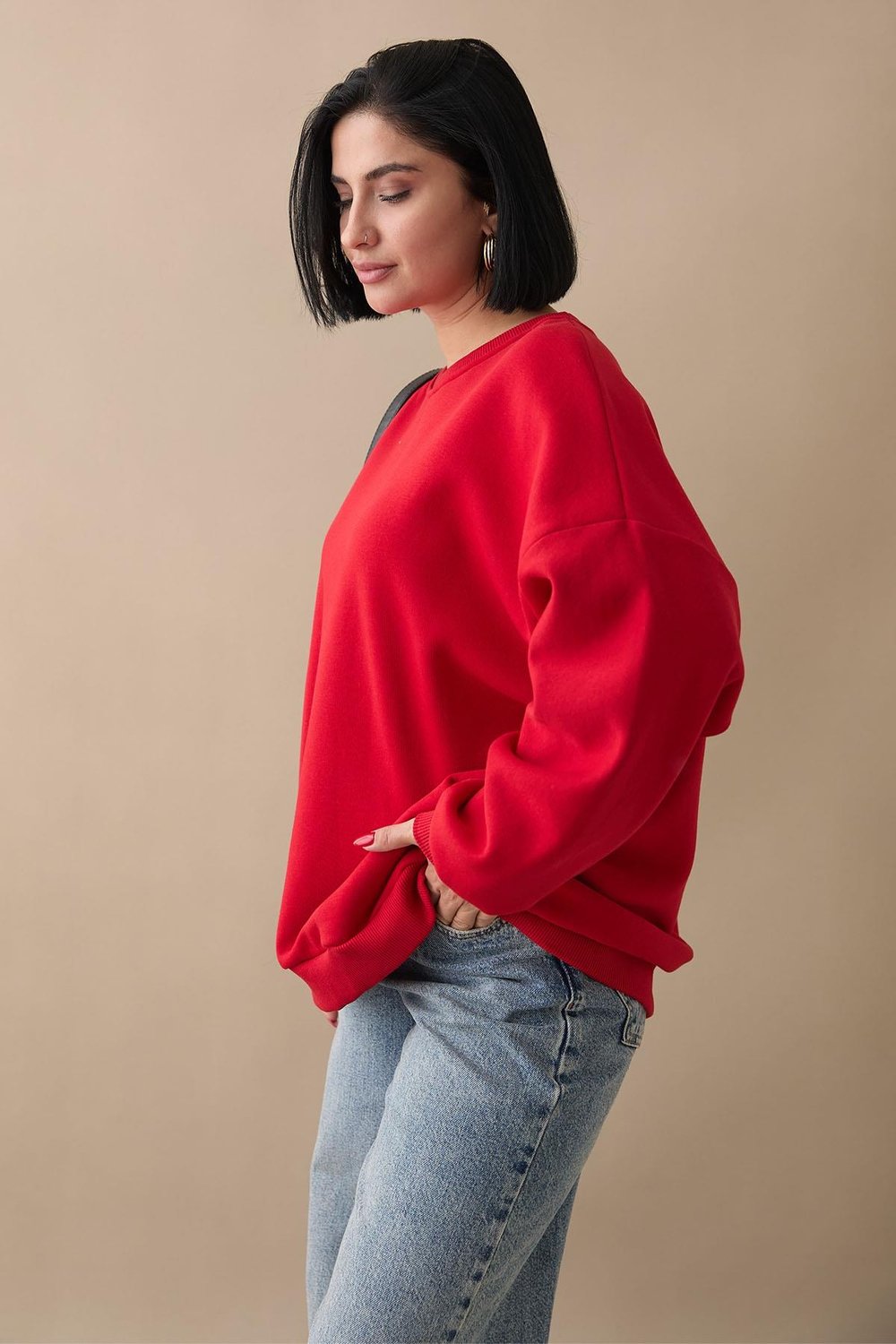 Şardonlu Basic Kırmızı Sweat