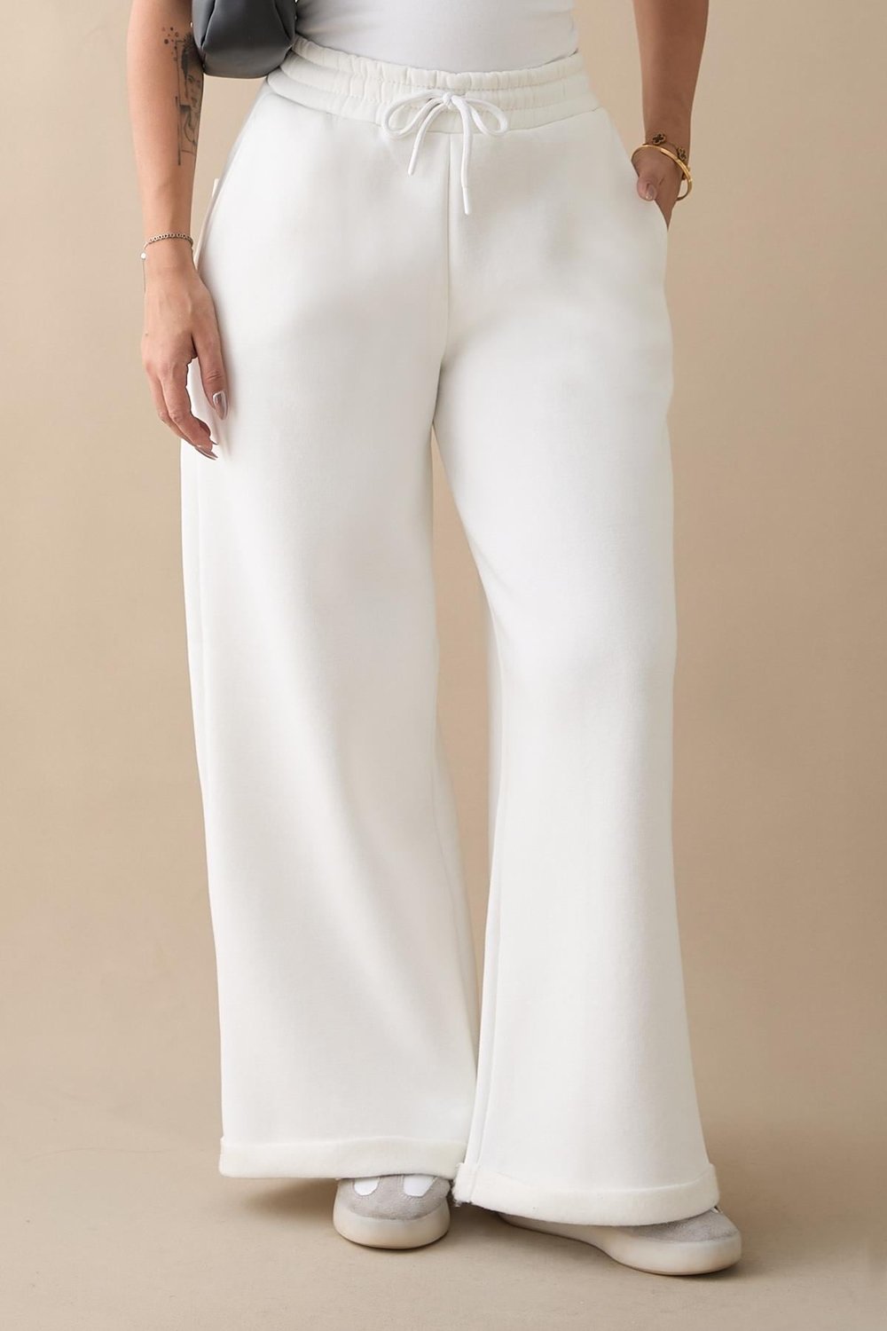 Brushed Wide-Leg Ecru Sweatpants