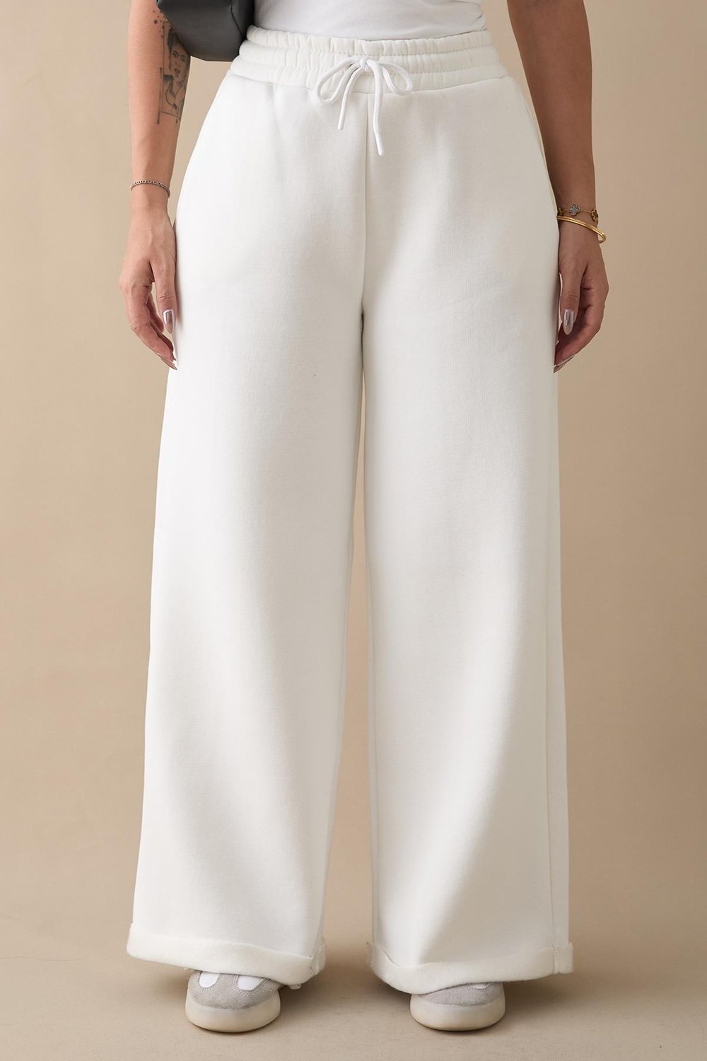 Brushed Wide-Leg Ecru Sweatpants