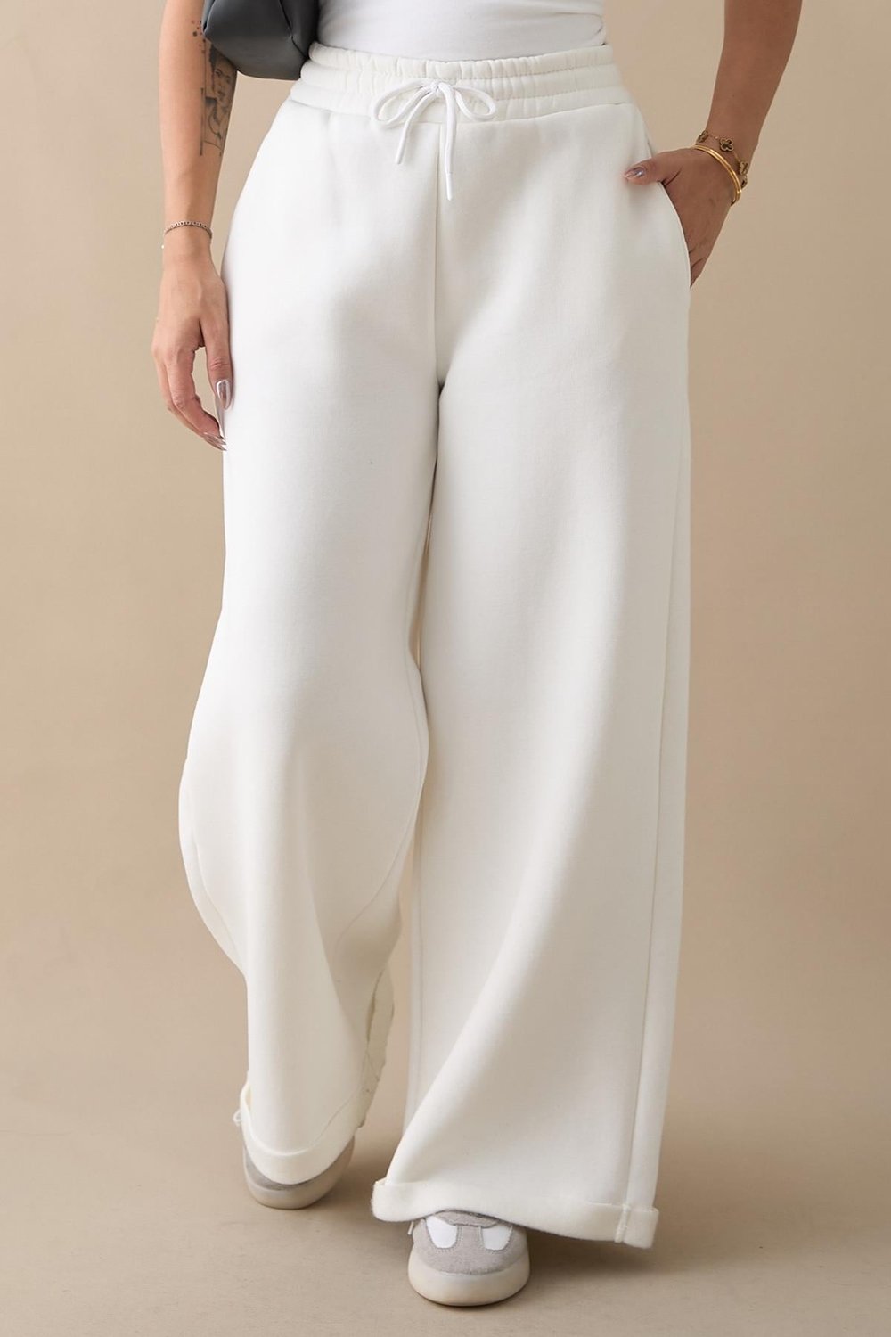 Brushed Wide-Leg Ecru Sweatpants