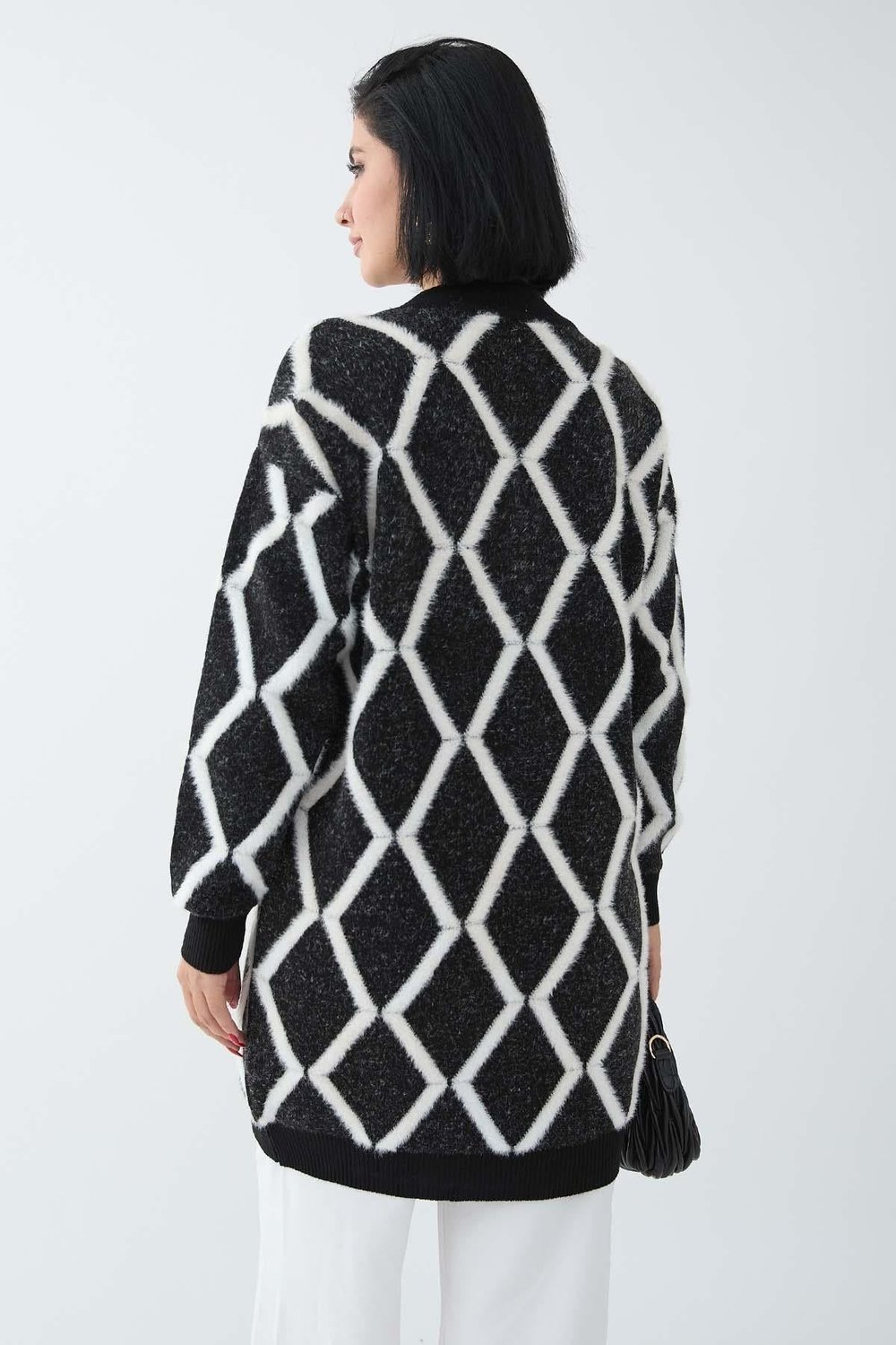 Striped Pearl Detail Black Knit Sweater