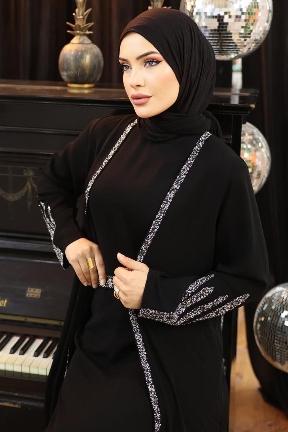Sim Desen Krep Abaya Siyah