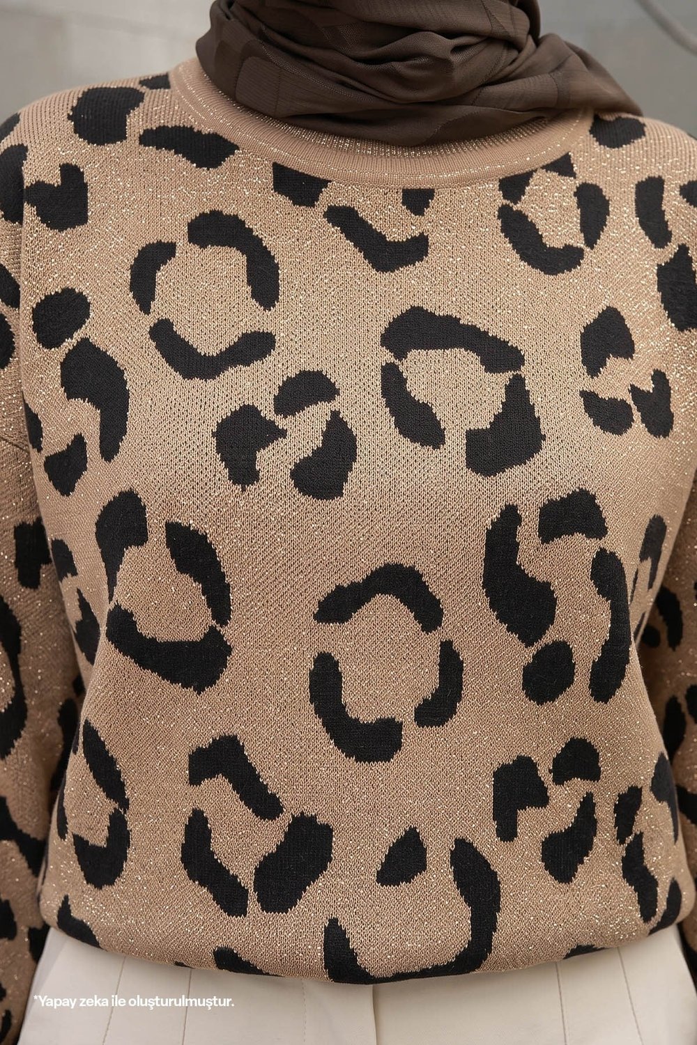 Shimmer Patterned Camel Knit Sweater
