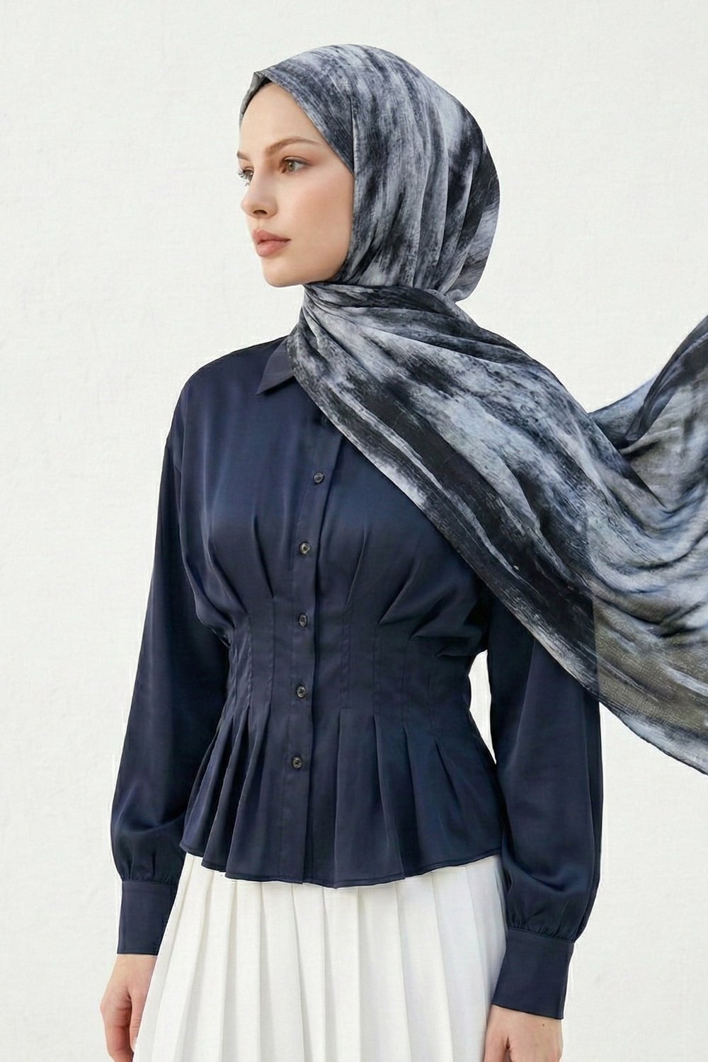 Soyut Desenli Gri Soft Pamuk Şal