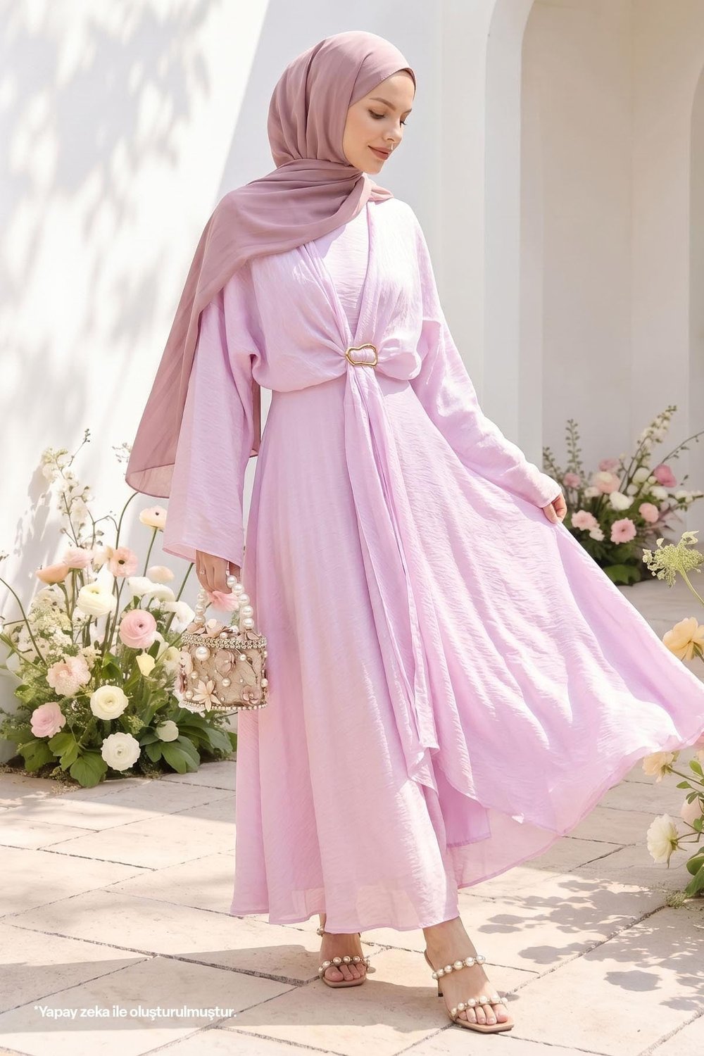 Tokalı Bolerolu Pembe Elbise