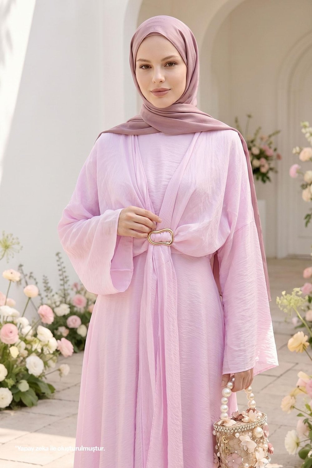 Tokalı Bolerolu Pembe Elbise