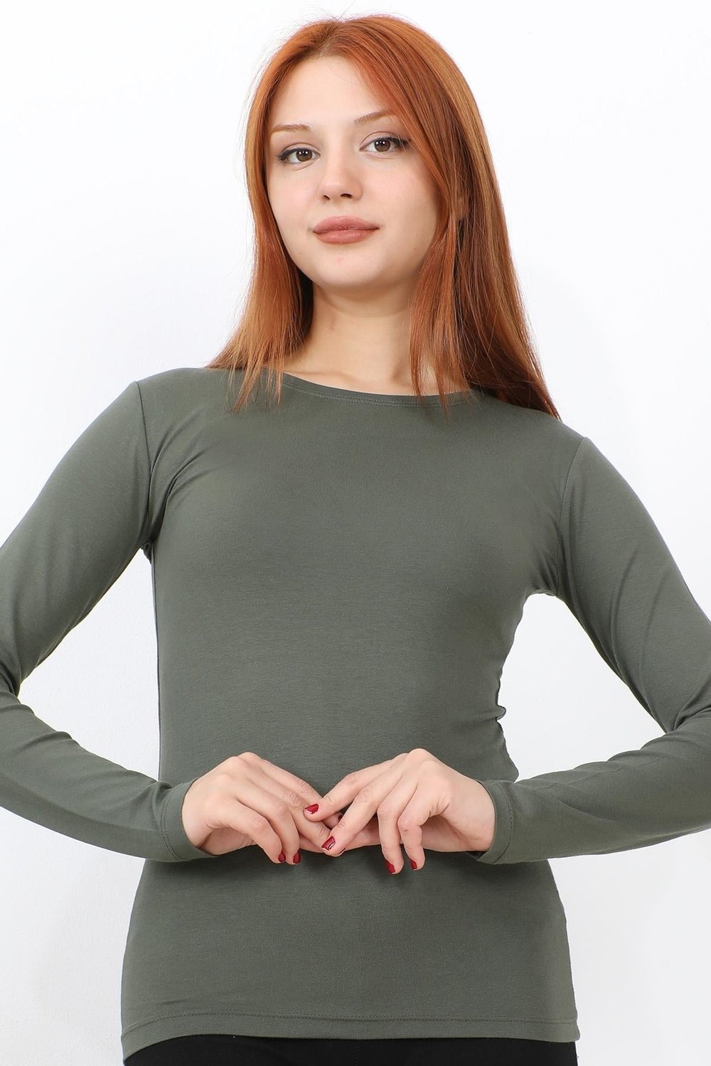 Uzun Kol Bisiklet Yaka Basic Body - Haki