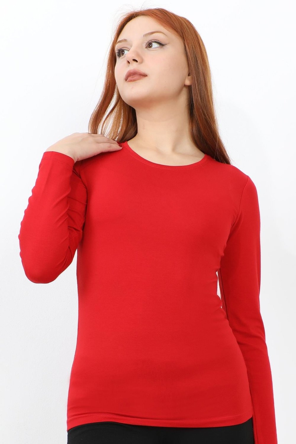 Uzun Kol Bisiklet Yaka Basic Body - Kırmızı