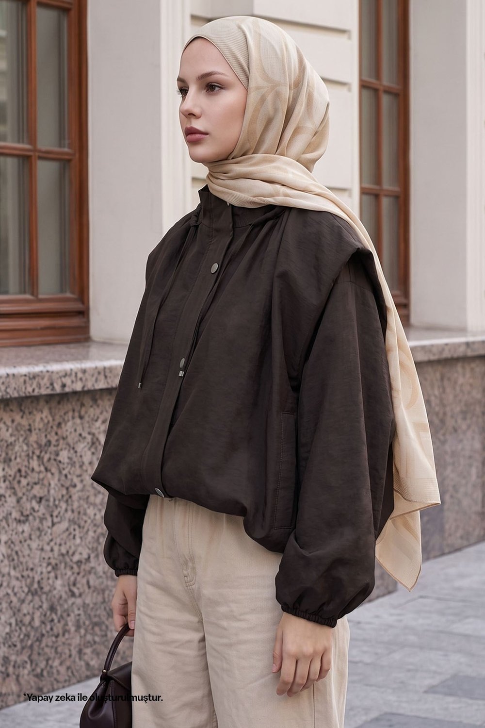 Yakası Büzgülü Acı Kahve Bomber Ceket