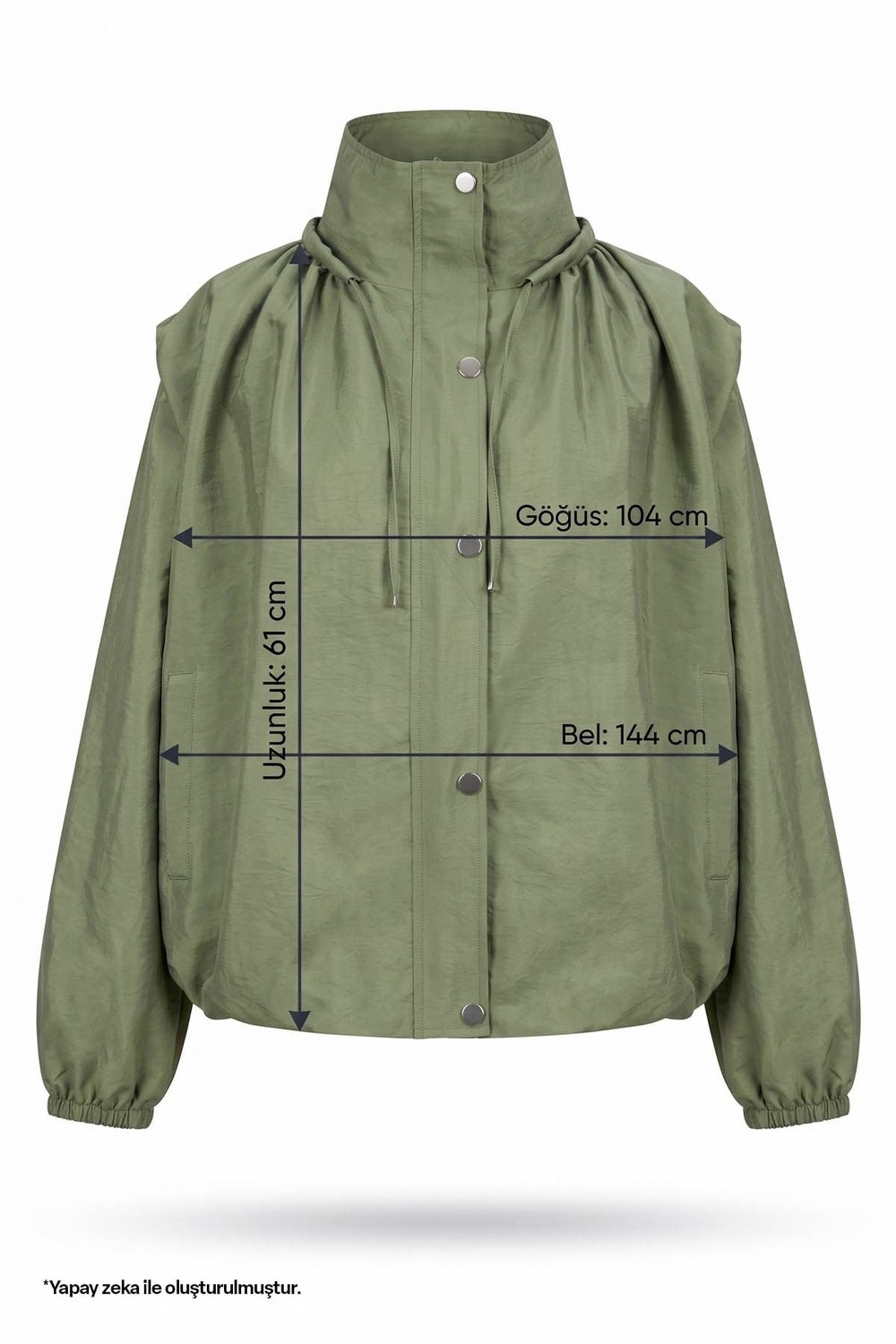 Yakası Büzgülü Haki Bomber Ceket