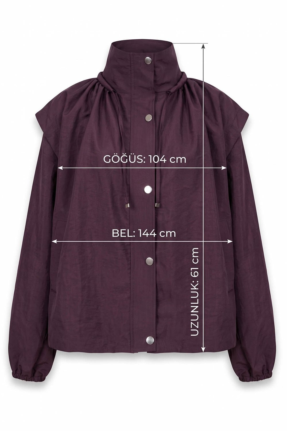 Yakası Büzgülü Mürdüm Bomber Ceket