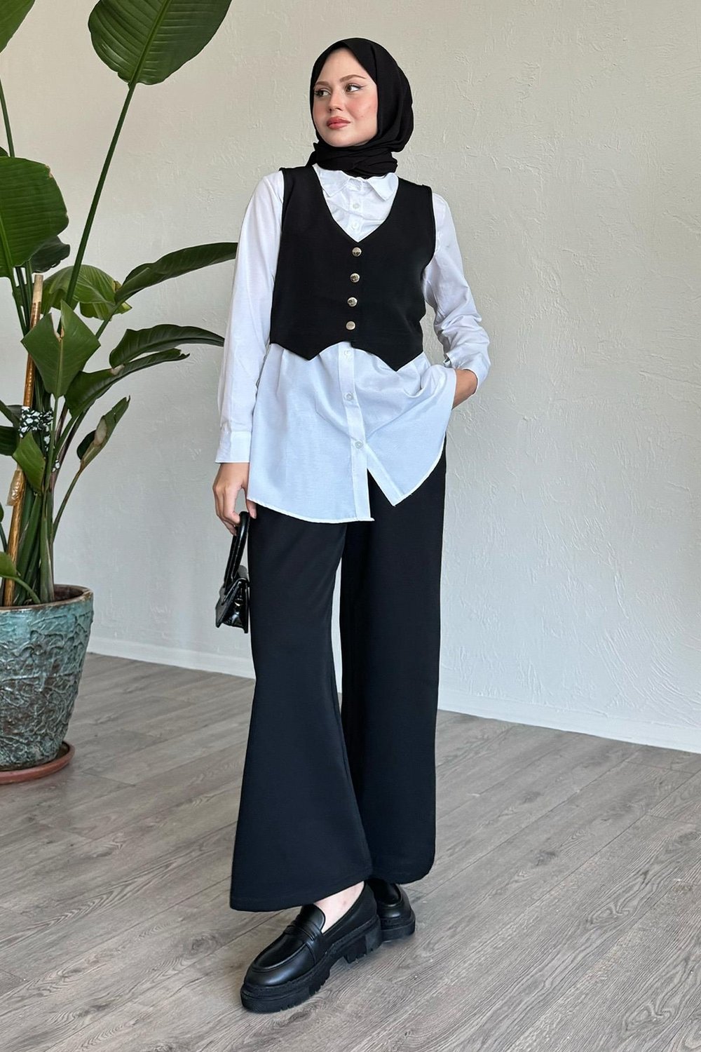 Yelekli Üçlü Takım Siyah