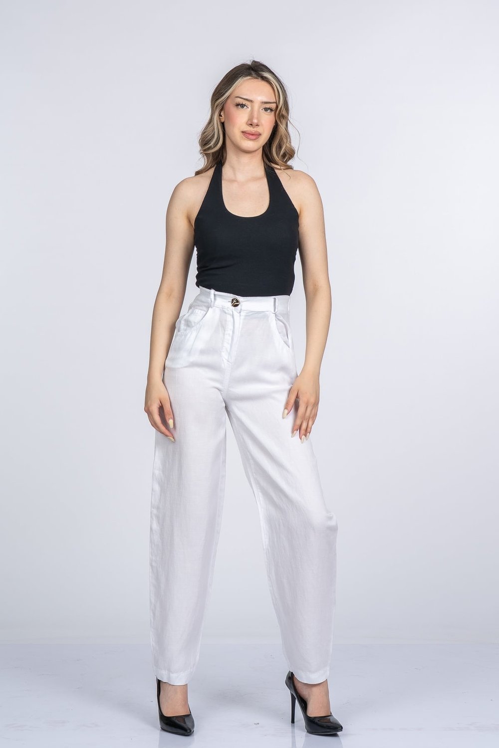 Alina Dar Paça Balon Form Keten Pantolon 30398