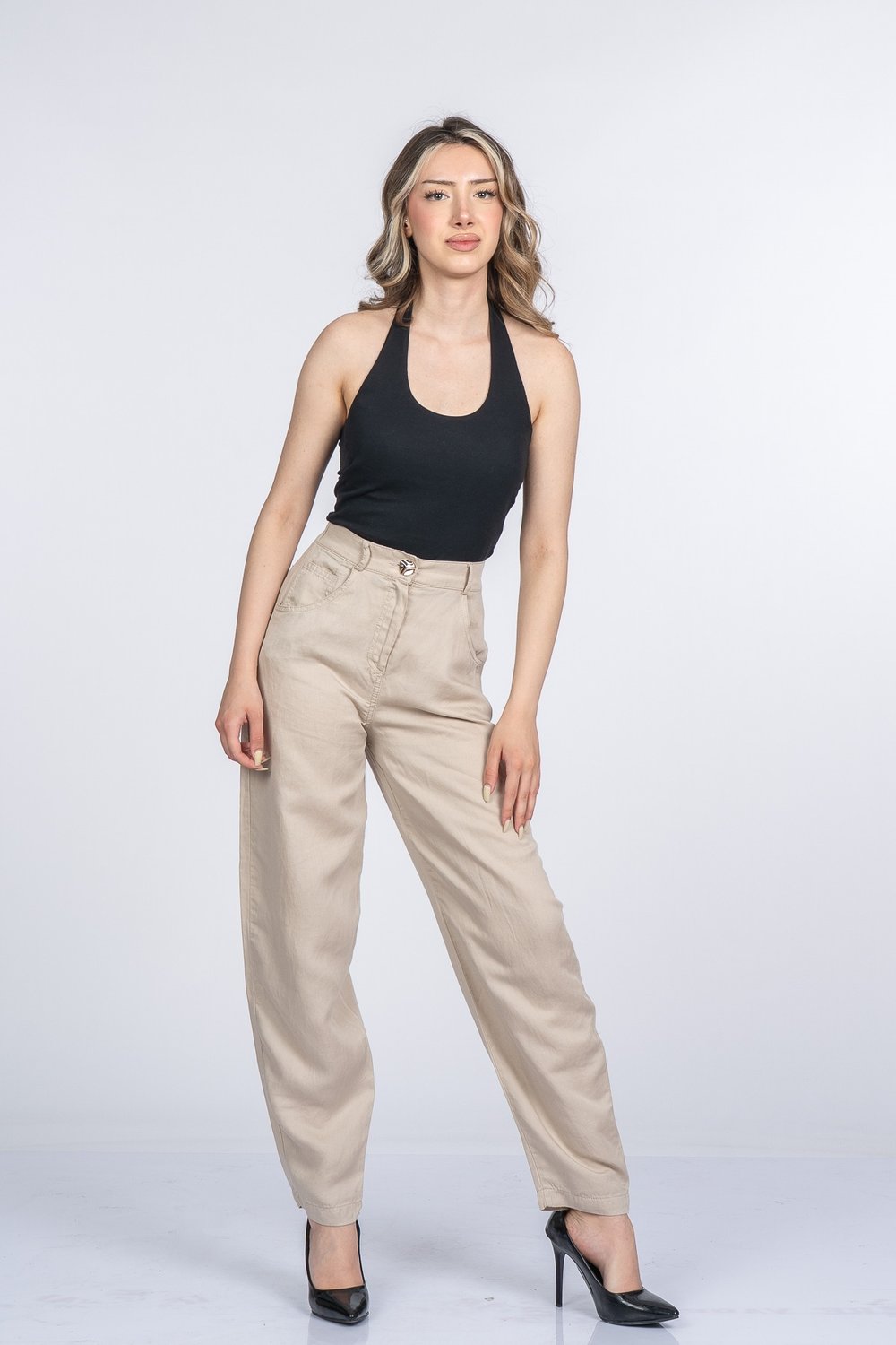 Alina Dar Paça Balon Form Keten Pantolon 30398