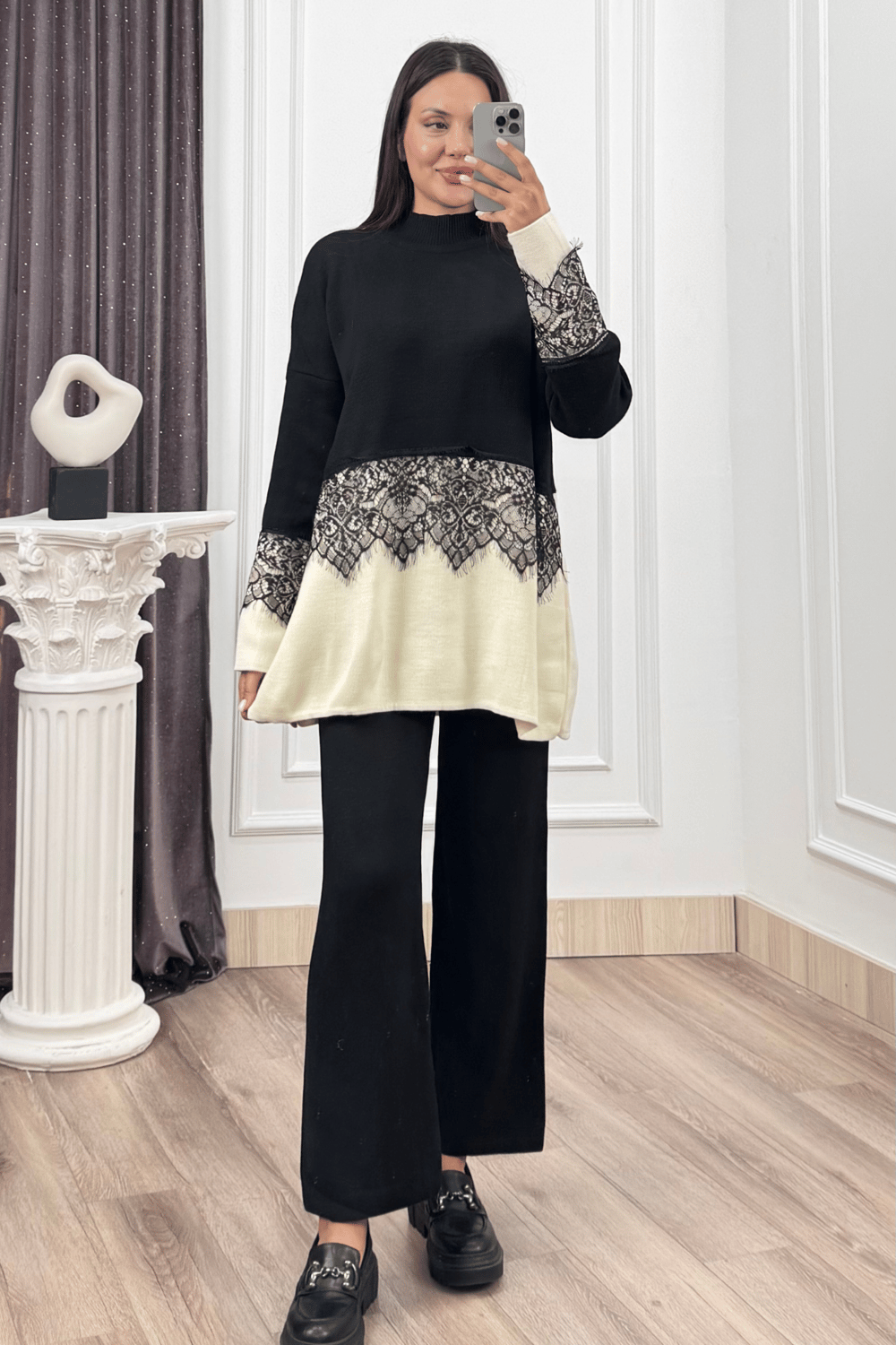 ELIORA – Tül Dantel Detaylı Triko Takım P035