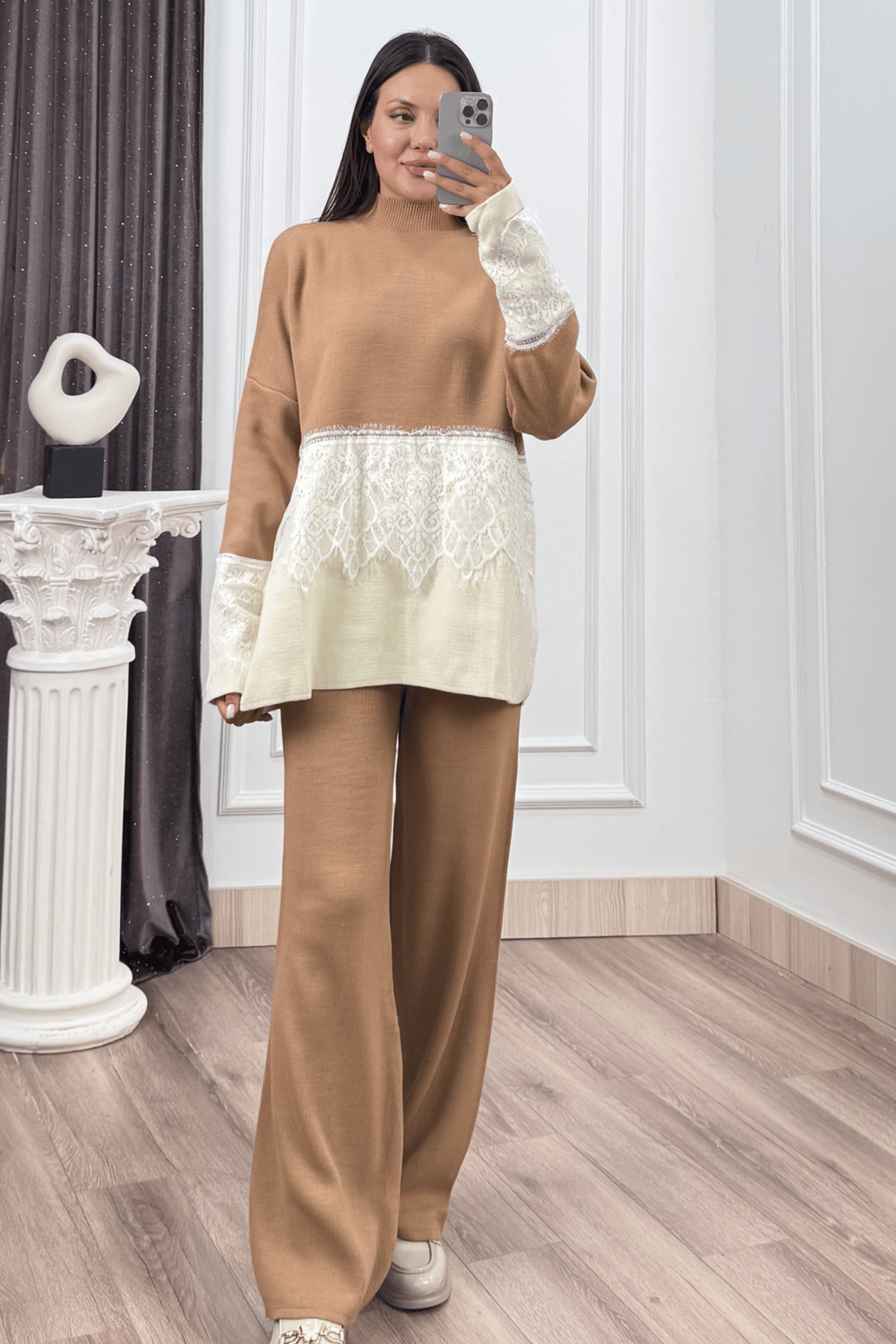 ELIORA – Tül Dantel Detaylı Triko Takım P035