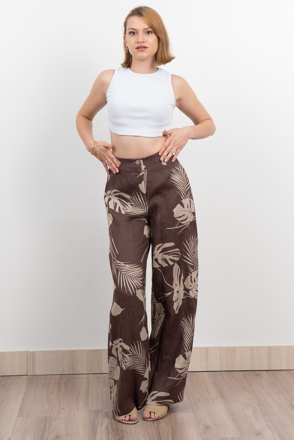 Keten Yüksek Bel Pantolon 30289