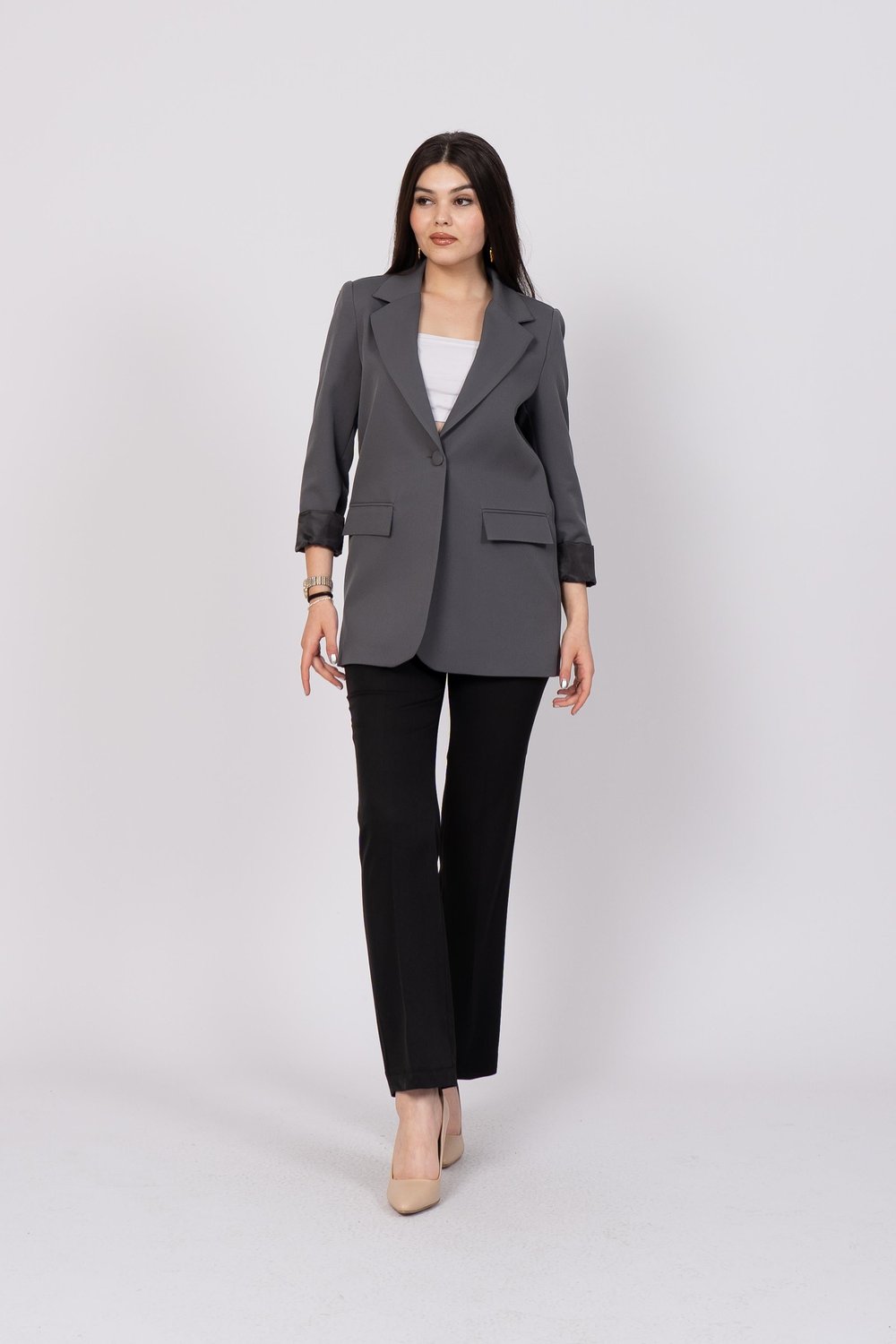 Klasik Görünüm Tek Düğmeli Blazer Ceket 8614