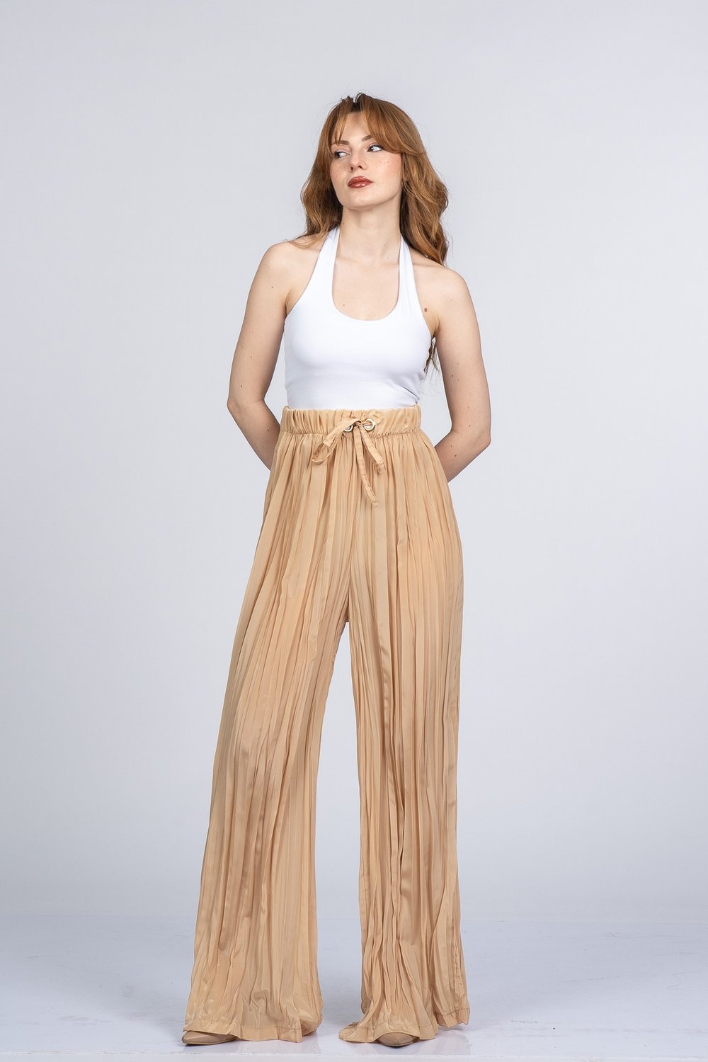 Lorienne Kraşlı Bol Şifon Pantolon