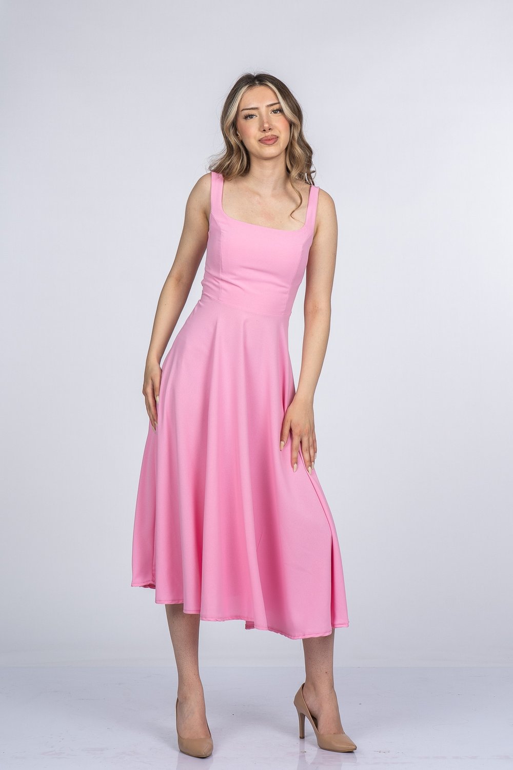 Mayra Premium Askılı Kare Yaka Uzun Midi Elbise 50411