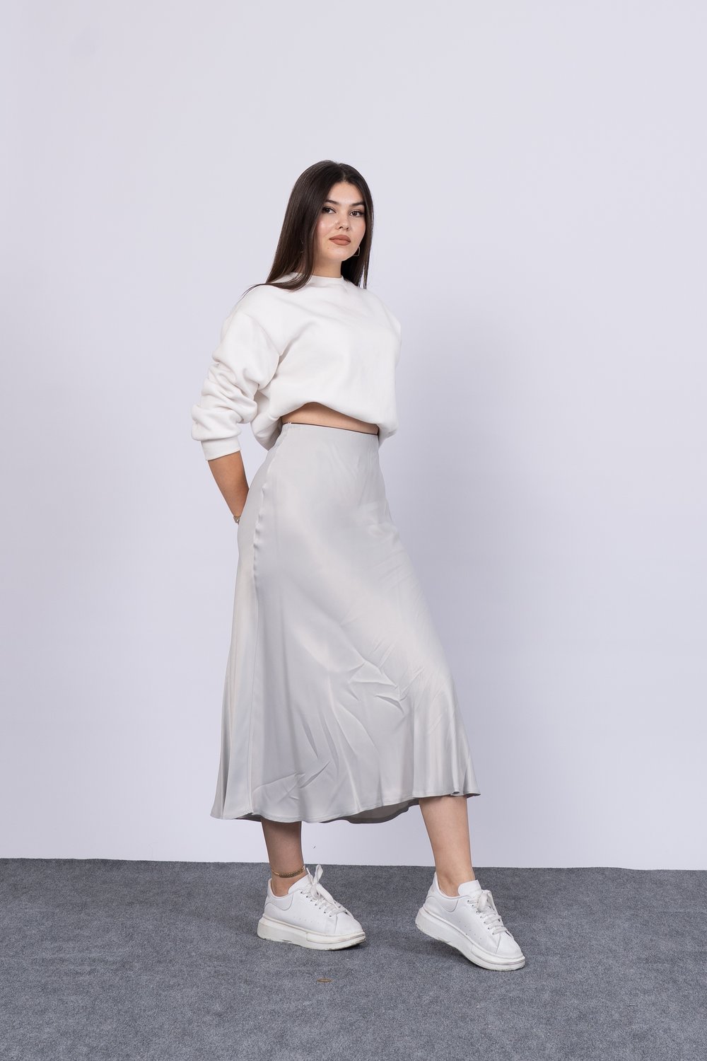 MissVina Saten Kumaş Beli Lastikli Desenli Etek 6679