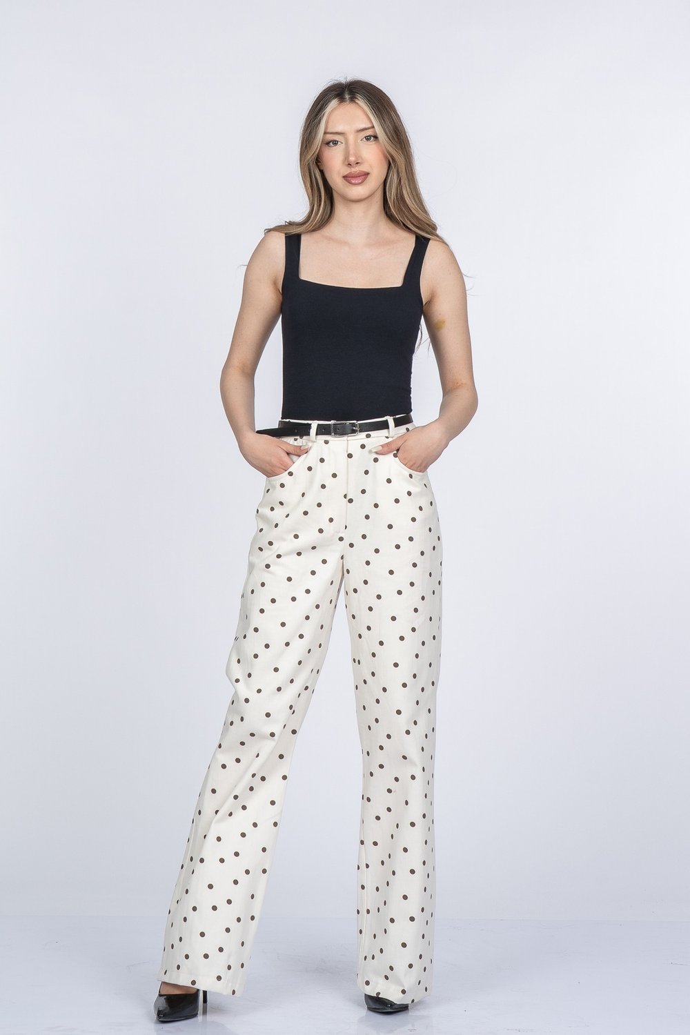 Monica Cepli Kemerli Puantiye Desenli Pantolon 30395
