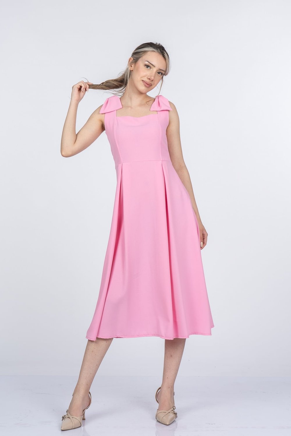 Noemi Soft Kumaş Omuz Fiyonklu Elbise 50407