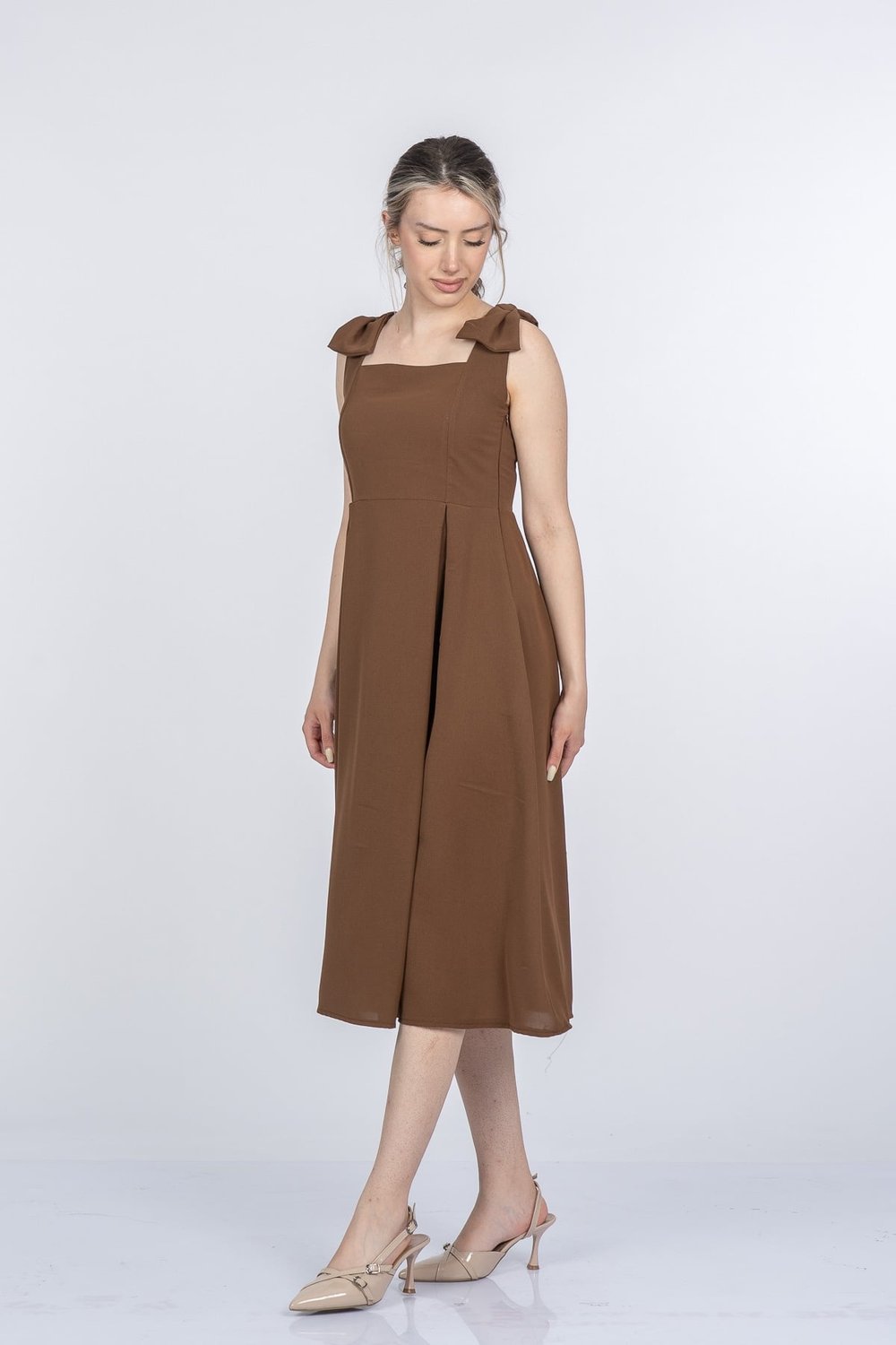 Noemi Soft Kumaş Omuz Fiyonklu Elbise 50407