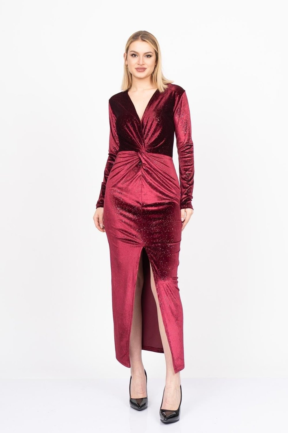 Noir Décolleté Sim Elegance – Işıltılı Kadife Slim Elbise 50351